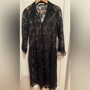 Zara Black Floral Lace Long Sleeve Sheer Dress S